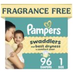 Pampers Swaddlers Diapers, Size 1 (8-14 lbs), 96 Count, Absorbent, Keeps Baby Dry and Comfortable, Skin Safe Disposable Baby Diaper (Packaging May Vary).