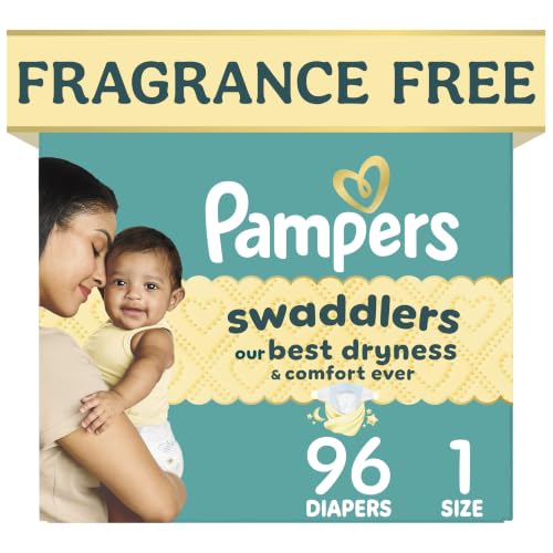 Pampers Swaddlers Diapers, Size 1 (8-14 lbs), 96 Count, Absorbent, Keeps Baby Dry and Comfortable, Skin Safe Disposable Baby Diaper (Packaging May Vary).