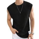 NETCLICK® Mens Waffle Tank Tops Sleeveless Round Neck Polycotton Black