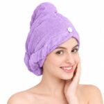 Supadaa Hair Towel Wrap for Women-Quick Drying Microfiber Towel for Hair with Elastic Loop for Tying-Super Absorbent Head Towels Wrap for Ladies Hair Turban (Pack 1, Purple)
