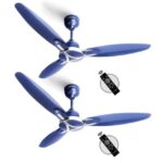 LONGWAY Zephyr 1200 mm BLDC Ceiling Fan with Remote Control | BEE 5 Star Rated Energy Efficient | Ultra High Speed 3 Blade Anti-Dust Decorative Ceiling Fan (Silver Blue, Pack of 2)