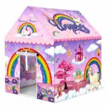 Kids Play House Tent for Boys & Girls, Foldable Indoor Play Tent House, Jumbo Size Playhouse with Roll-Up Door, Lightweight Printed Pretend Play House, Multiple Theme Designs (Unicorn Tent)