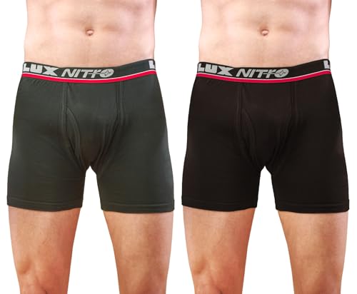 Lux Nitro Men’s Long Trunk | 100% Combed Cotton | Super Soft Outer Waistband | Breathable & Long-Lasting Comfort Pack of 2 Assorted