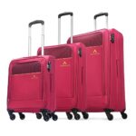 Aristocrat Oasis Plus Set of 3 Cabin, Medium & Large Size Soft Luggage (59 cm, 69 cm & 79 cm) | Spacious Polyester Trolley with 4 Spinner Wheels and Combination Lock | Dazzling Red | Unisex