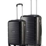 SNITCH Loop 2Pc Set Black Polypropylene Hard Travel Suitcase – Trolley Bag Set of 2 & Luggage with 4 Wheels, Secure Lock & Free Shoe Bag