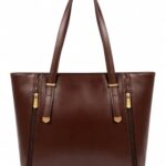Handbag for Women, Brown Faux Leather Tote Bag with Side Zips, Multi-Compartment Shoulder Bag