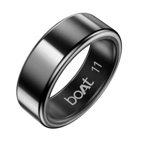 boAt SmartRing Active Plus, Auto HR, Sleep, SpO2, Stress & Skin Temperature Monitor, Stainless-Steel Build, 5 ATM, Weighs Only 5 gm, Portable Charging Case, smart Ring for Men (11, Midnight Black)