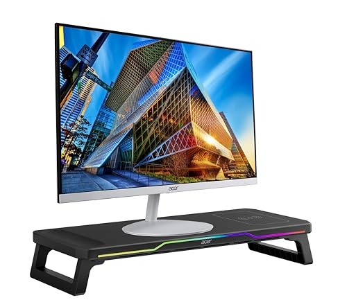 Acer DeskPro Monitor/Laptop Stand with 15W Wireless Charging, RGB LED (10 Modes: Breathing, Flashing, Running, Gradient), USB Hub (3USB +Type-C), Ergonomic Riser, 25kg Load, ABS Build, Desk Organizer