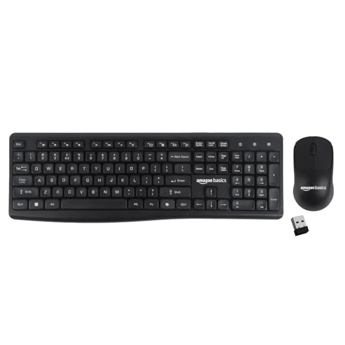 Amazon Basics Wireless Keyboard and Mouse Combo | 2.4GHz Wireless | Full-Size 104-Key Keyboard with ₹ Key | Low-Noise Typing | Compact Ergonomic Mouse | USB Receiver | Windows XP 7 8 10 11