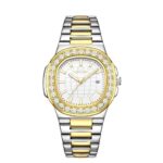 Giordano Luxury Watch for Men with Textured Dial, Crystal Bezel, Date Display and Stainless Steel Strap