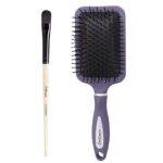 Midazzle Premium Wooden Eye Shadow Brush (MB1105) With Premium Purple & Silver Green Paddle Hair Brush (MIHB0022) – Set of 2