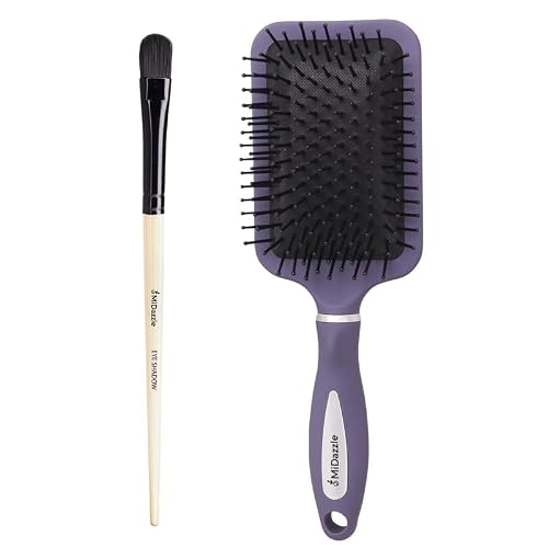 Midazzle Premium Wooden Eye Shadow Brush (MB1105) With Premium Purple & Silver Green Paddle Hair Brush (MIHB0022) – Set of 2