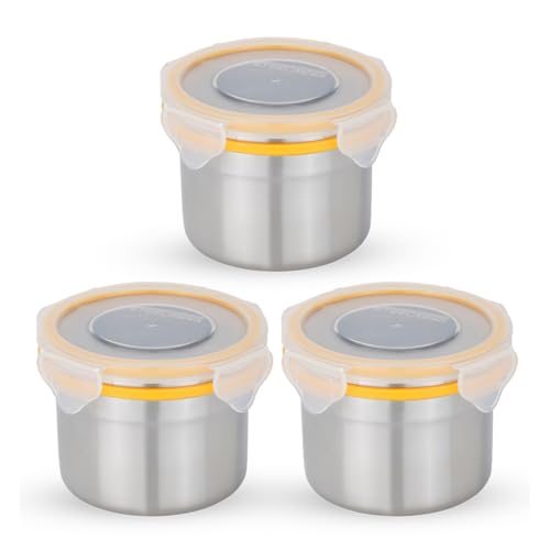 STEELLOCK Stainless Steel Airtight Container with Lid | Leakproof, BPA-Free | Multipurpose Food Storage Containers/Tiffin/Dabba for Office, School & Kitchen | SL-1202-set of 3, 350ml each, Yellow
