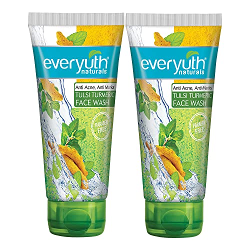 Everyuth Naturals Anti Acne Anti Marks Tulsi Turmeric Face Wash | Tulsi & Turmeric | Reduces Pimples, Acne Marks & Blemishes | 100% Soap-Free | Paraben-Free | 150g Tube (Pack of 2)
