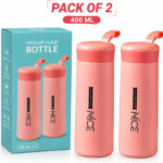 Triffy Portable Insulated Water Flask 400 ML 400 ml Plastic Flask(Pack of 2, Pink)