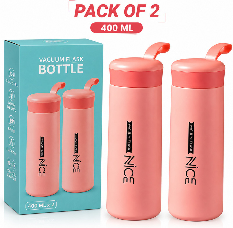 Triffy Portable Insulated Water Flask 400 ML 400 ml Plastic Flask(Pack of 2, Pink)