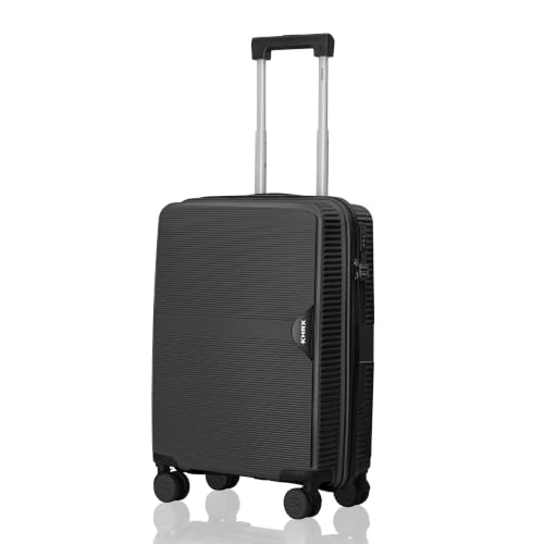 HRX Parabola Cabin Size Haileys Black Polypropylene Hard Shell Suitcase – Premium Travel Trolley Bag with 8 Spinner Wheels, Number Lock & Water Resistant Body
