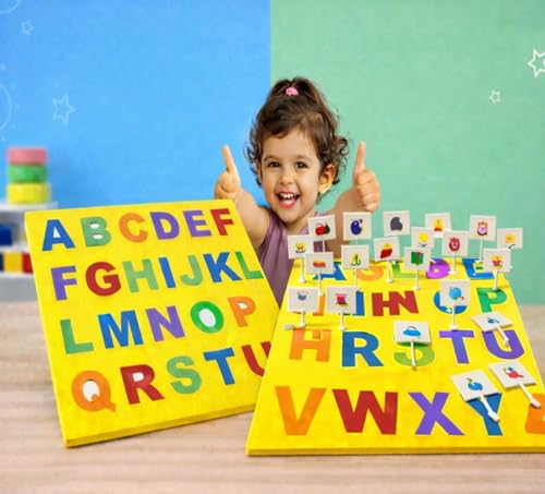 MOPANIRAJ ABC Alphabet Learning Board Puzzle for Kids | A-Z Educational Toy with Picture Flags | Preschool Letter Recognition Game | Montessori Learning Toy for Boys & Girls Age 3+ Years
