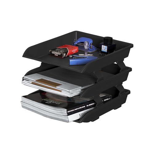 Primelife 3 Tier File Tray Organizer – Black | ABS Plastic Desk File Rack | Foldable Office Document & Paper Tray | Desktop Letter Holder for A4 Files, Books & Office Stationery