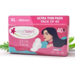 everteen SKIN THIN XL 40 Sanitary Pads for Women 285MM, Infused with Moringa and Aloe vera, Dermatologically Tested Premium Ultra Thin pads, Wider Back Coverage for No Stains, Rash-Free – Pack of 1