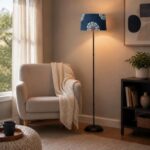 tu casa Black Metal-Iron Base Foldable Floor Lamps with French Floral Print & Satin Shade for Bedroom, Living Room, Lounge, Office Area, Gifting Without Bulb for Home Decoration (Height – 57″)