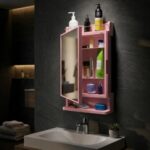 CIPLA PLAST Rich Look Bathroom Cabinet with Mirror | Storage Organiser | Strong Plastic Bathroom Shelves Wall Mounted | Bathroom Accessories| Mirror Cabinet (1, Pink, Rectangular)