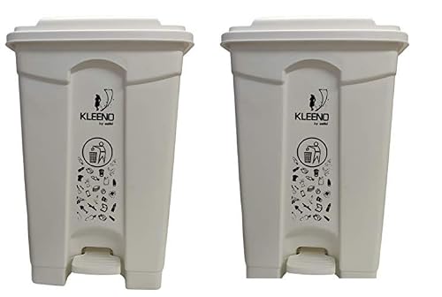 Cello Strong Plastic Step-On Pedal Garbage Dustbin 60 Ltr White & White (COMBO)
