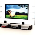 Dime Store Wooden Wall Mounted TV Unit for Living Room, TV Cabinet for Wall, TV Stand for Wall, TV Stand Unit Wall Shelf for Living Room, Set Top Box Stand (Large, White Shelves)