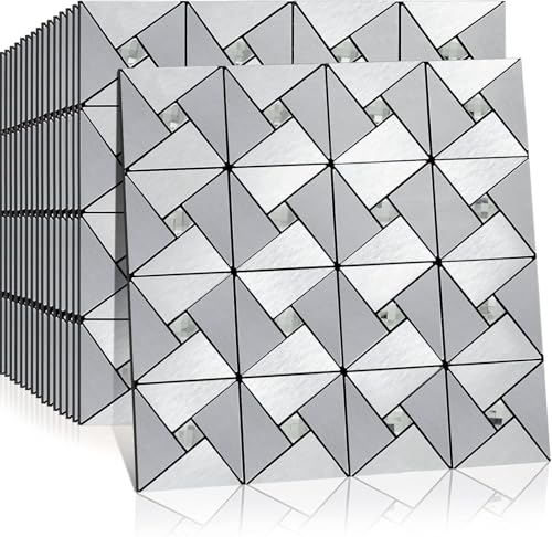 JRM Peelable Backsplash Metal Mosaic Tiles Kitchen, Home, Wall Decor with Aluminum Panels (5, Silver)