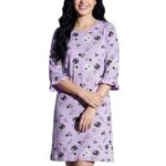 Clovia Women’s Cotton Print Me Pretty Short Night Dress (NS1365E12_Light Purple_M)