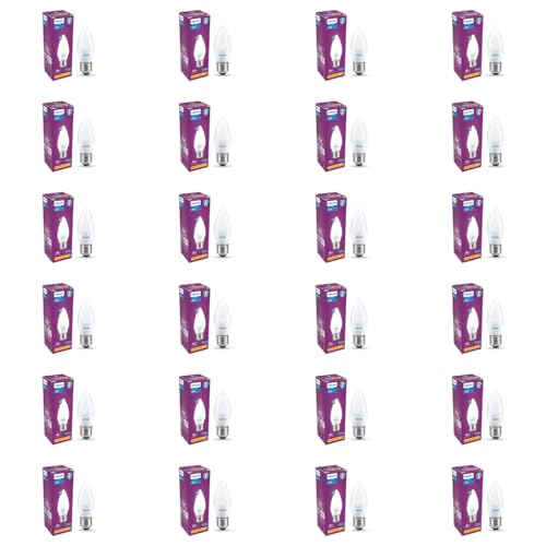 PHILIPS 4W LED Frosted Candle Bulb | Warm White 3000K | E4 Base | Energy Efficient Decorative LED Light | Soft Glare-Free Illumination | Pack of 24