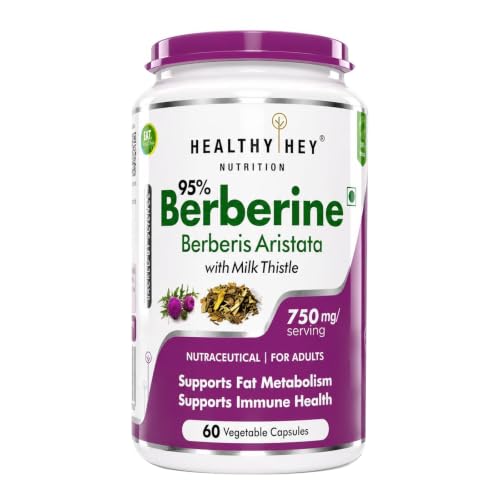 HealthyHey Berberis – Berberine 95% with milk Thistle – Support Weight Management & Healthy Glucose Levels Supplements – 750 mg Veg. 60 Capsules