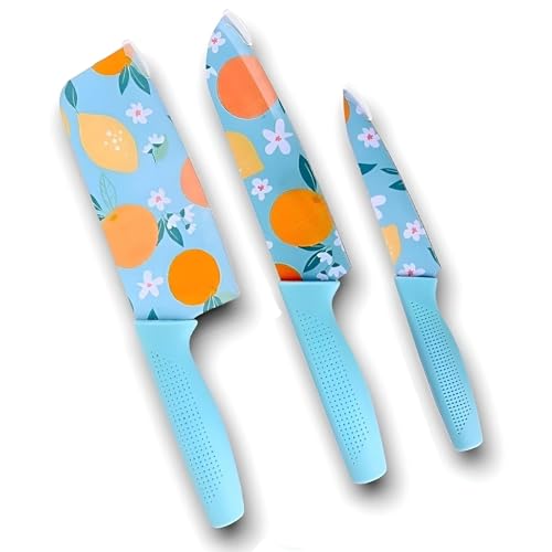 Carrot Kitchen Knife Stainless Steel 3 Pieces Professional Knife Set with Color Printing and Non-Slip Handle (3 PCS Multi Color)