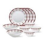 Larah by BOROSIL Printed – Tiara Series, Royal Brown, 10 Pcs, Opalware Dinner Set, White