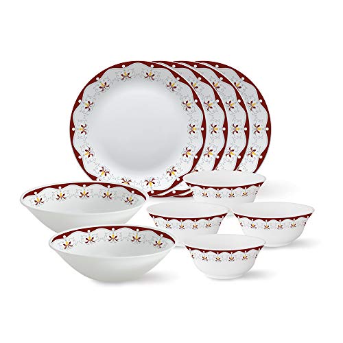 Larah by BOROSIL Printed – Tiara Series, Royal Brown, 10 Pcs, Opalware Dinner Set, White