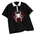 AUSK Men’s Spider Graphic Printed Polo T-Shirt | Cotton Blend Textured Regular Fit Half Sleeve Zip Polo Neck Casual T-Shirt for Men Black