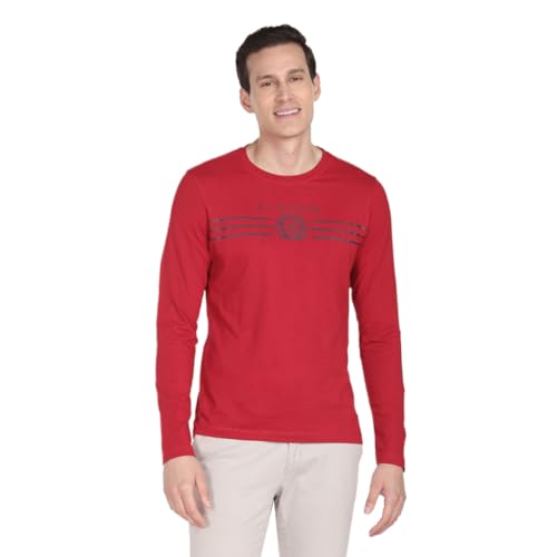 U.S. POLO ASSN. Men’s Crew Neck Long Sleeve Brand Print Cotton T-Shirt (USTSHS1386_Red_XL)