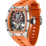 French Connection Limited Edition | Stealth Series | Skeleton Dial | Stainless Steel Silver & Orange Case | Premium Orange Silicone Strap | Automatic Watch for Men – FCA48O