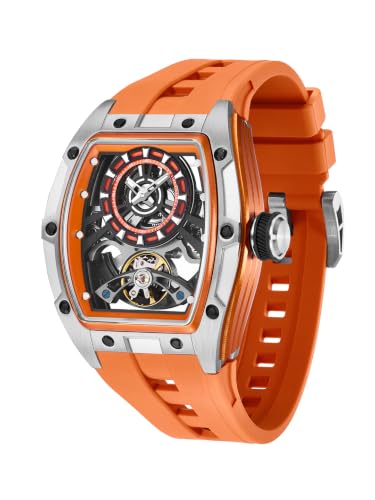 French Connection Limited Edition | Stealth Series | Skeleton Dial | Stainless Steel Silver & Orange Case | Premium Orange Silicone Strap | Automatic Watch for Men – FCA48O