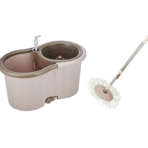 Amazon Brand- Presto! Spin Mop, Oval Bucket with Plastic Basket, Chestnut, 2 Refills