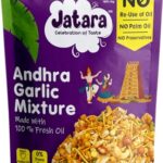 Jatara Andhra Garlic Mixture, Authentic Andhra Style Spicy Namkeen Snack, Crunchy and Flavorful, 210g