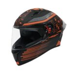 STUDDS Thunder D11 ISI and DOT Certified Full Face Helmet for Men and Women with Clear Visor – Matt Black Orange M