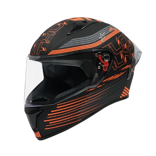STUDDS Thunder D11 ISI and DOT Certified Full Face Helmet for Men and Women with Clear Visor – Matt Black Orange M