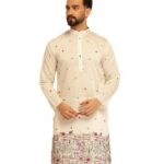 SOJANYA (Since 1958 Men’s Cotton Silk Daman Embroidered White Long Kurta