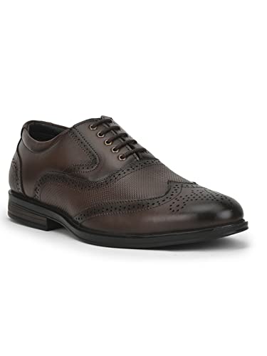 Liberty Fortune HOL-125E Lacing Brogue Shoes for Men with PU Sole | Comfortable & Lightweight | Cushioned Footbed | Durable & Trendy Design | Leather Insole | Formal Footwear (Brown – 40)