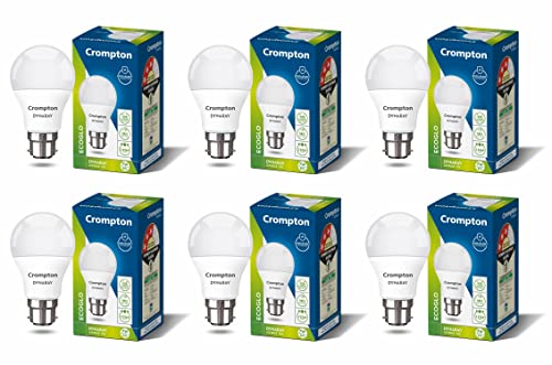 Crompton Dyna Ray 7W Round B22 LED Cool Day Light Pack of 6