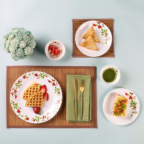 Cello Opalware Dazzle Series Imperial Rose 18 Pieces Dinner Set | Opal Glass Crockery for 6 | Bone Ash-Free | Lightweight, Elegant White Plate & Bowl Set |Opal Glass Dinner Set For Daily Use & Gifting