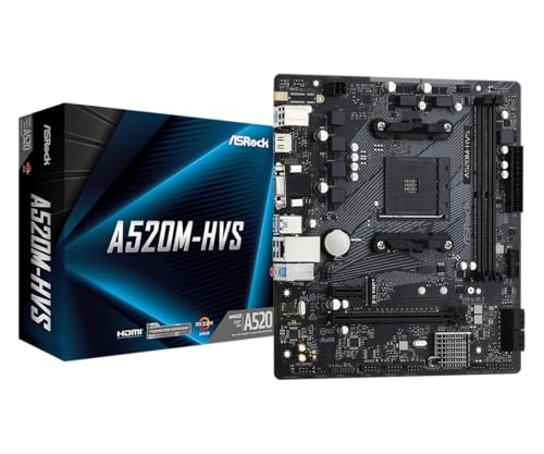 ASRock A520M-HVS AMD A520 Micro ATX Motherboard | AM4 Socket | DDR4 4733+ OC | Ultra M.2 PCIe Gen3 x4 | HDMI 4K | USB 3.2 Gen1