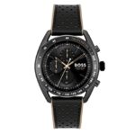 Boss Center Court Qtz Fashion Chrono Black Round Dial Men’s Watch | Brown Silicone Material | Strap Watch – 1514022