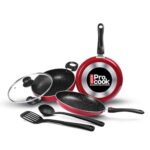 Milton Pro Cook Kitchen Pride Set of 5 Non Stick Cookware | Non Induction I Cooking Pan, Kadhai with Lid, Tawa, Nylon Laddle & Spatula I Maroon